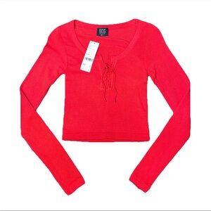 BDG Urban Outfitters Red Thermal Long Sleeve Crop Corset Lace NWT Medium Large